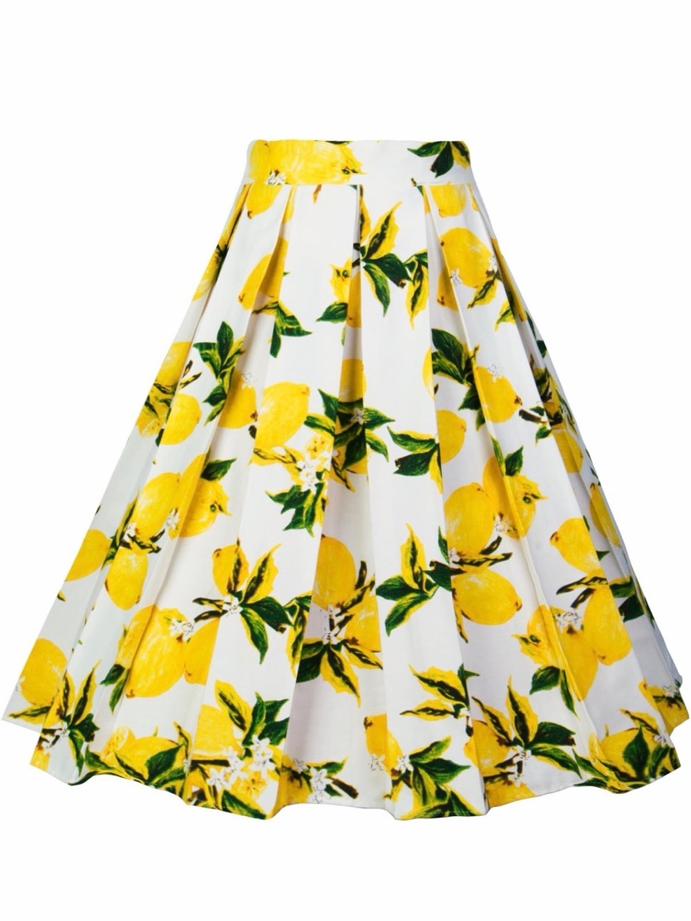 NWOT Yellow Lemon Print Pleated Midi Skirt